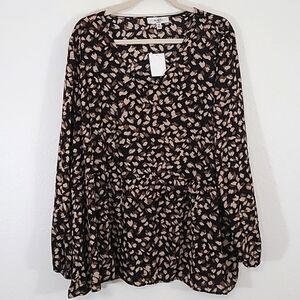 *NWT* MOA MOA Women's Long Sleeve Patterned Peplum Top, size 2X